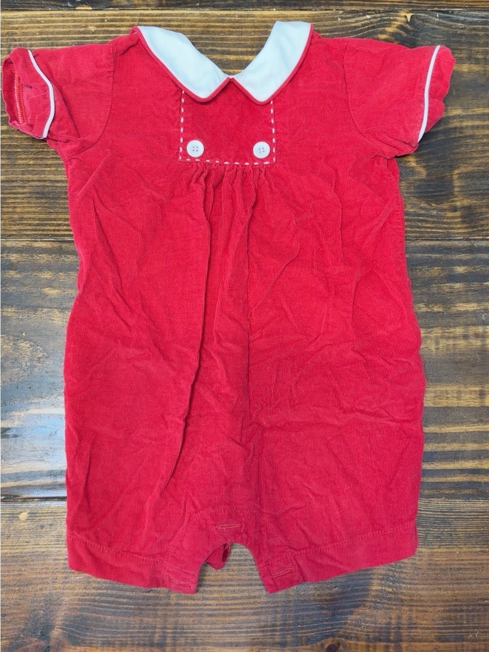 bella bliss corduroy Red Short-Sleeve Peter Pan Collar Romper